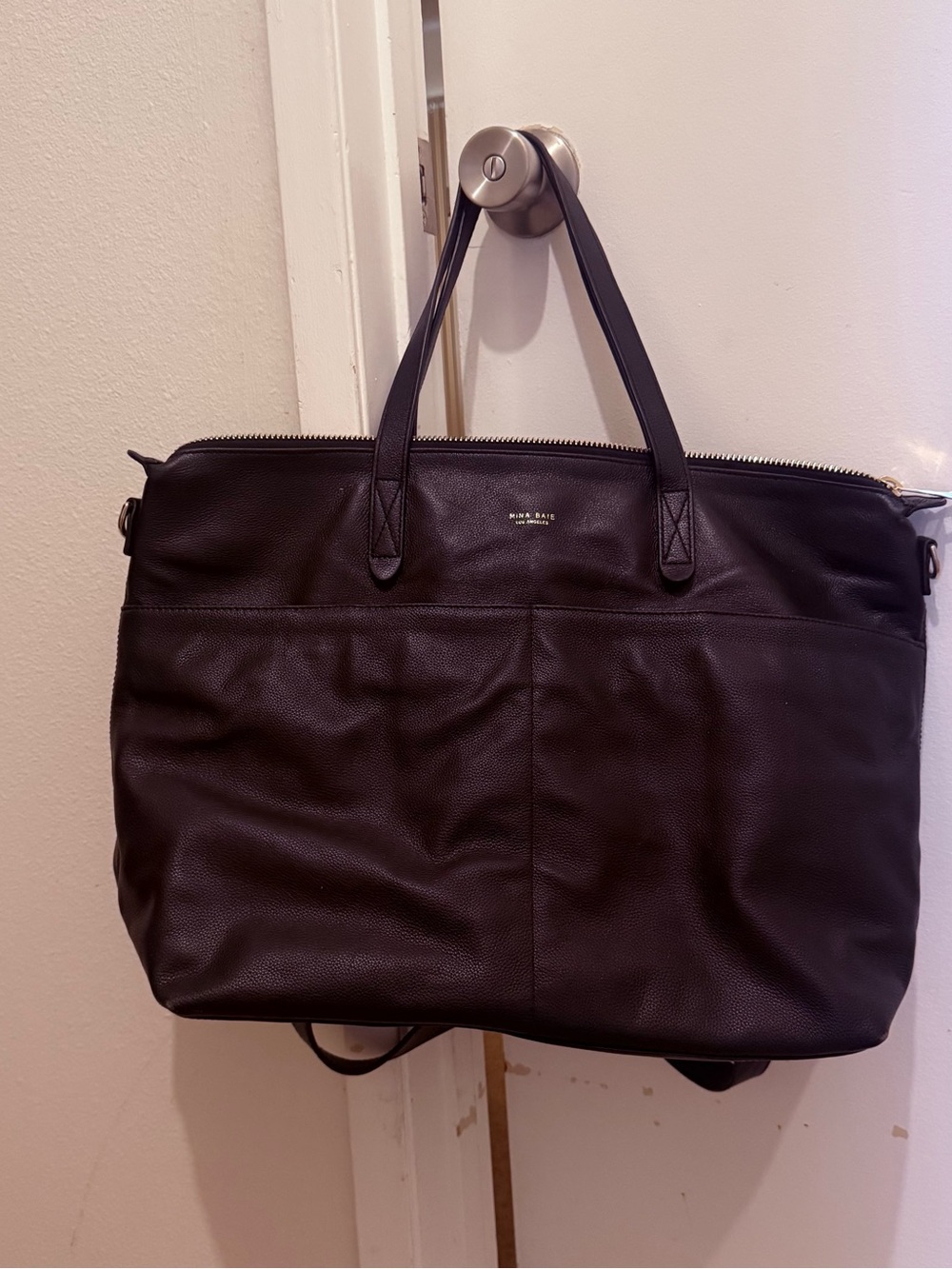 Mina Baie Amelia 1 Black Vegan Leather Baby Bag Tote - Urban Essentials